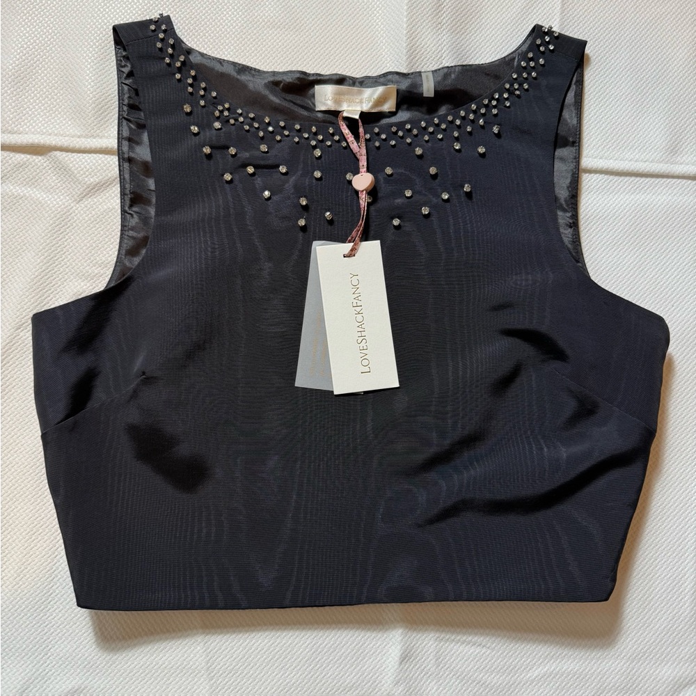 LoveShackFancy Black Studded Tank Top